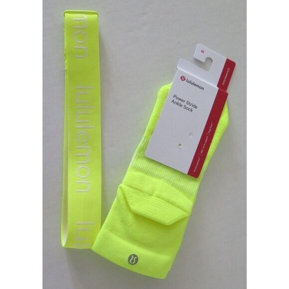 Lululemon Women’s Sz M Highlight Yellow Power Stride Ankle Socks & Headband Set - Picture 2 of 7